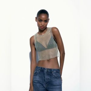 Zara Rhinestone Mesh Top